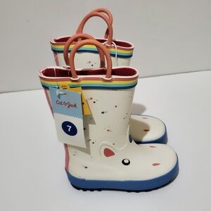 Cat & Jack Kids Unicorn Rain Boots - White with Rainbow Trim SIZE 7